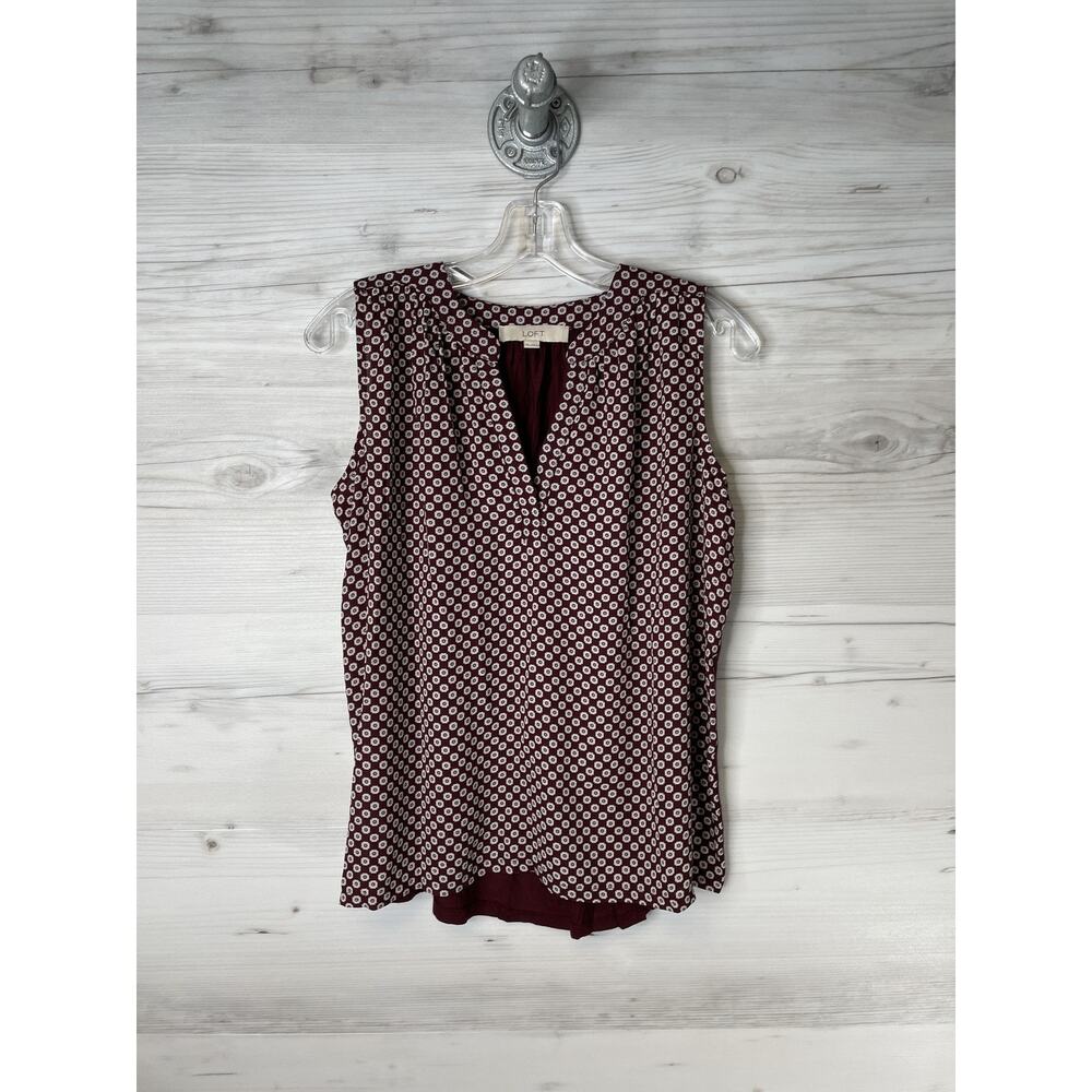 Ann Taylor LOFT Shirt‎ Womens XS Burgundy Sleeveless Geometric Print Blouse